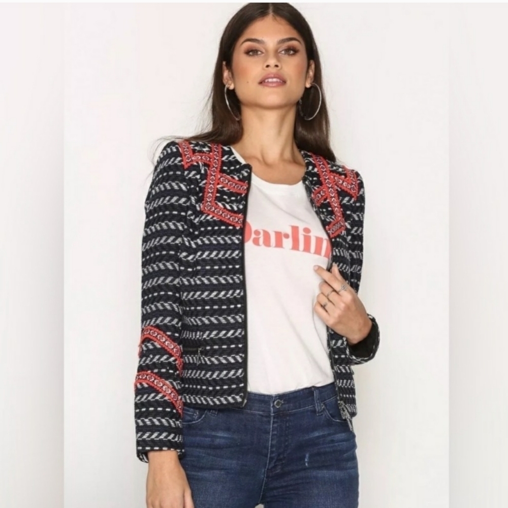 Sz 2 Rebecca Minkoff Woven Zipper Crop Blazer
